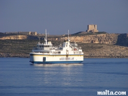 Gozo ferry and Comino in the background