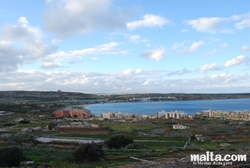 Fields, Mellieha Bay and the Red Tower