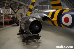 Jet engine by an airplane in the Malta Aviation Museum