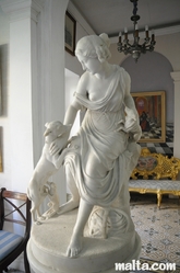 Carrara marble statue of the goddess Diana in the summer Dining Room of the Casa Rocca Piccola in Valletta