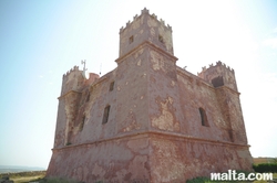 Corner view of the Santa Agatha Red Tower