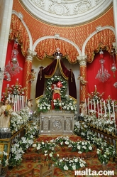 flowers and decorations in  the Carmelite basilica of Valletta