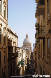 the Carmelite basilica from a street in Valletta