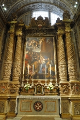 rich columns side altar in St. john's cathedral valletta
