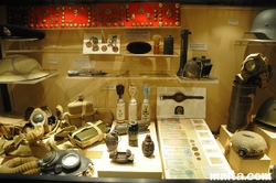 gas masks and granades at  war museum valletta