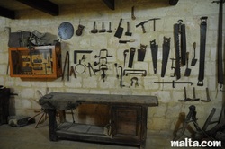 Workshop with tools at ta kola windmill xaghra gozo