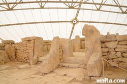 limestone walls and ruins at equinoce and solstice orientated doorway at Mnajdra Temples near Qrendi