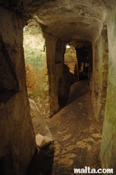 narrow corridor in the St Paul's Catacombs in Rabat