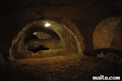 perspective of arches in the St Paul's Catacombs in Rabat