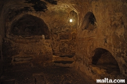 tumbs on different levels in the St Paul's Catacombs in Rabat